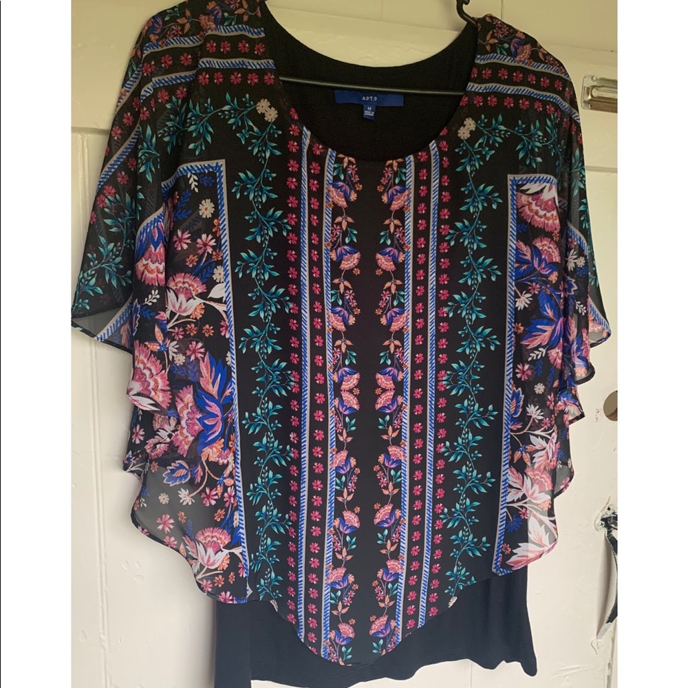 Apt. 9 Blouse With Colorful Sheer Overlay 💗